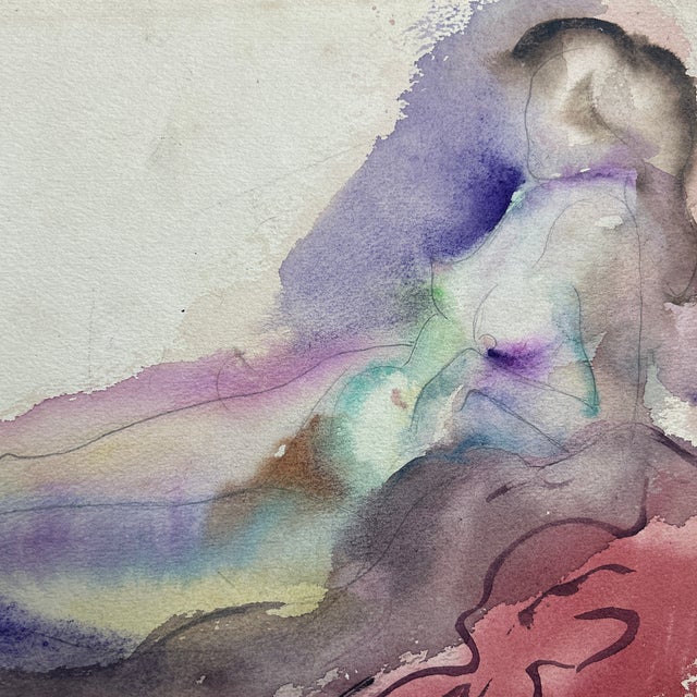 1930s Two 1930’s Original Abstract Expressionist Nude Female Figure Watercolor Paintings - Set of Two For Sale - Image 5 of 6