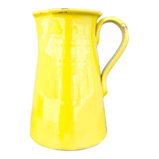 Vintage Italian Hand Made Yellow Pottery Pitcher For Sale