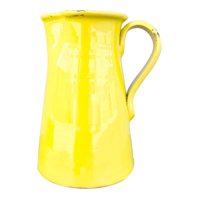 Vintage Italian Hand Made Yellow Pottery Pitcher For Sale
