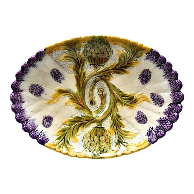Late 19th Century Large French Barbotine Majolica, Art Nouveau Serving Dish For Sale