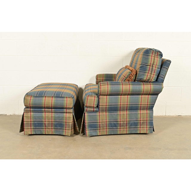 Harden Furniture English Country Plaid Upholstered Lounge Chair With Ottoman For Sale - Image 11 of 15