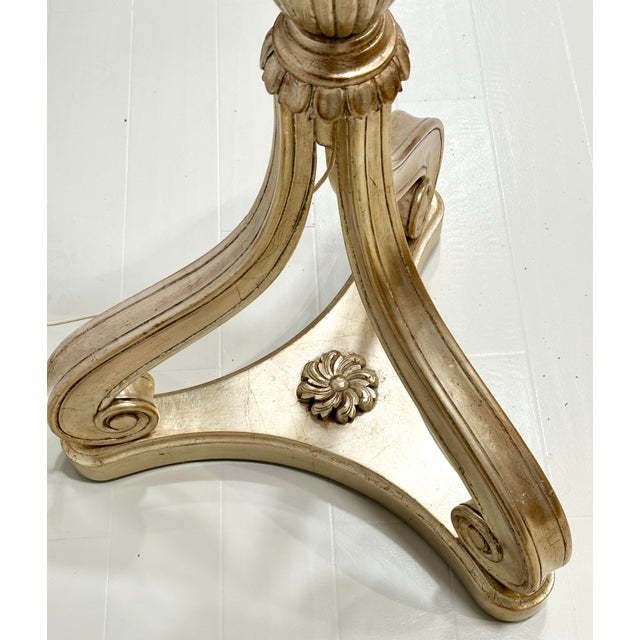 Nancy Corzine Silver Leaf Carved Wood Floor Lamp, Adjustable Height For Sale - Image 10 of 11