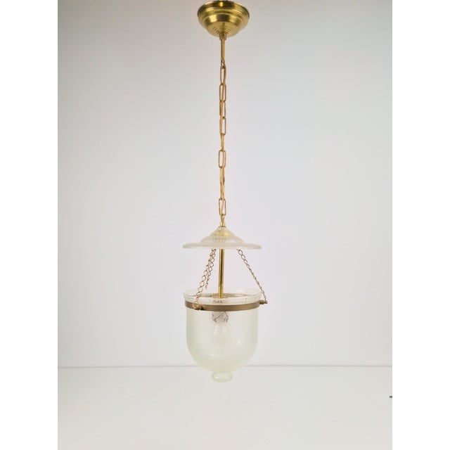Vintage Brass and Mounted Glass Hundi Lantern Bell Lamp, 1950s For Sale - Image 6 of 13