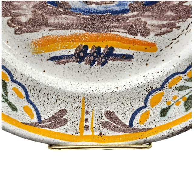 Ceramic French Peint Main Studio Faience Plate With Hand-Painted Sailboat Scene For Sale - Image 7 of 11