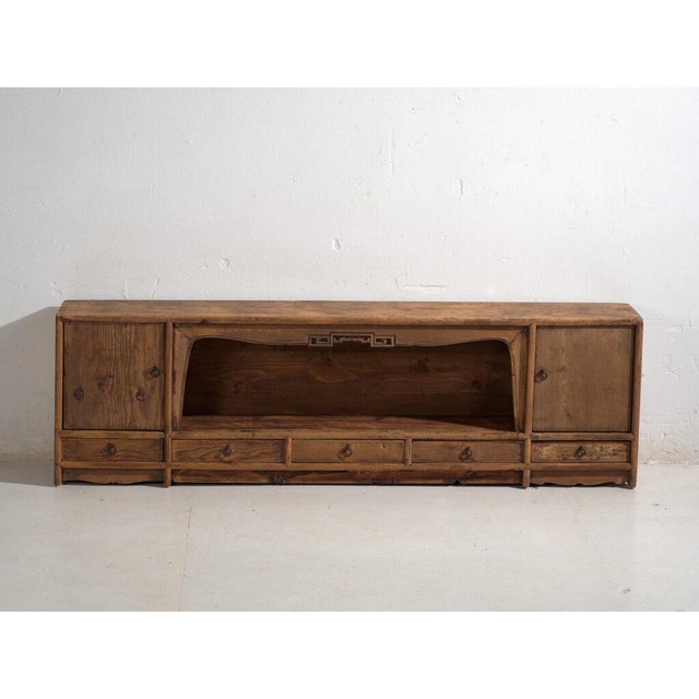 Wood Low Antique Chinese Pine Sideboard For Sale - Image 7 of 13