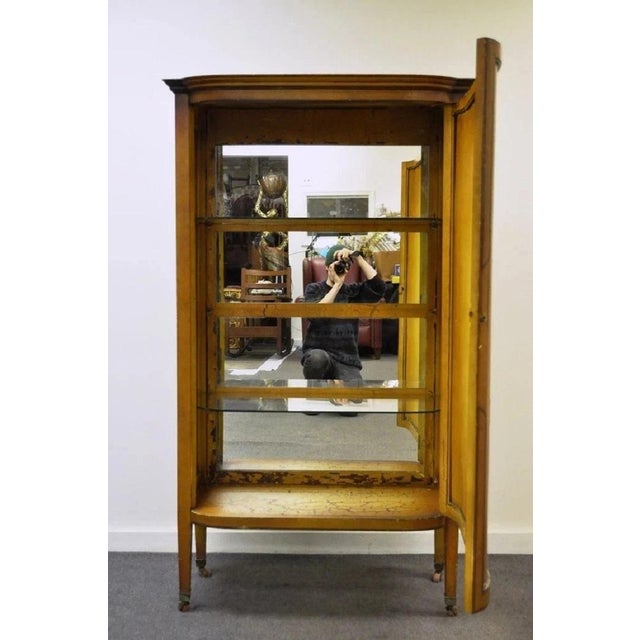Yellow Antique Oriental Chinese Asian Lacquered Figural Painted China Cabinet Curio For Sale - Image 8 of 12