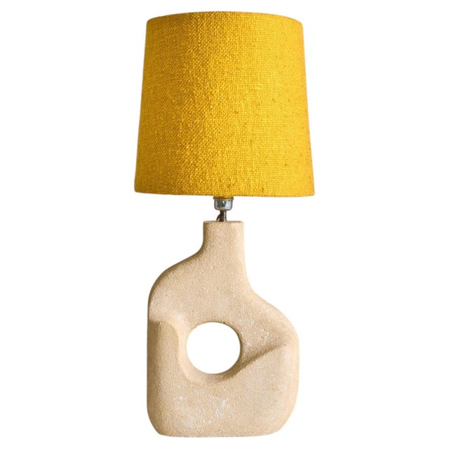 French Abstract Limestone Table Lamp with Yellow Shade by Albert Tormus, 1960s For Sale - Image 11 of 12