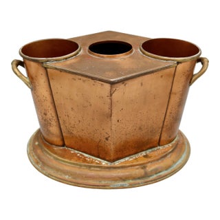 Vintage Art Deco Copper & Brass Double Wine Cooler With Center Ice Well For Sale