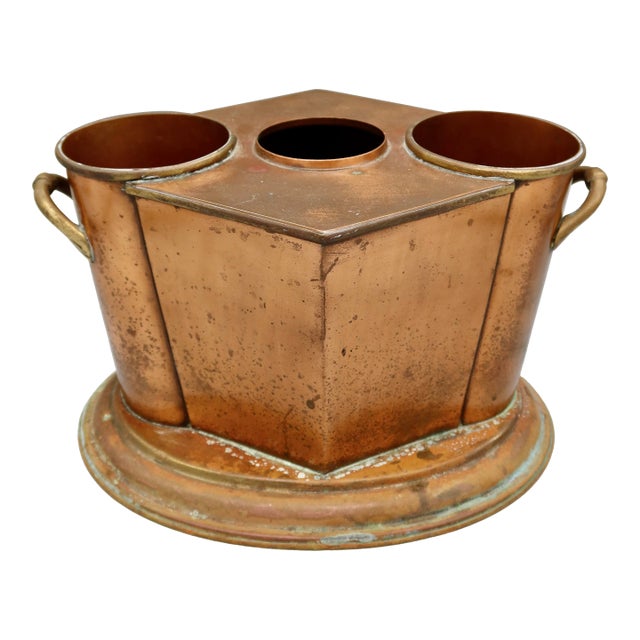 Vintage Art Deco Copper & Brass Double Wine Cooler With Center Ice Well For Sale