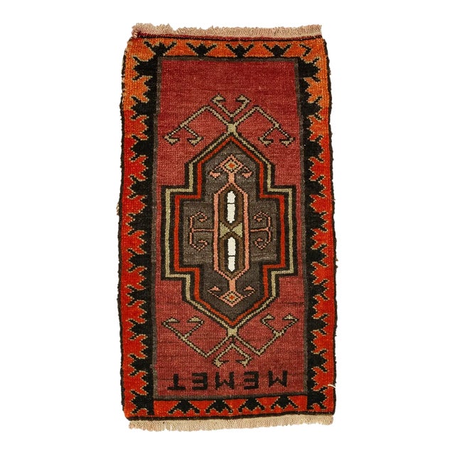 Orange & Red Mini Vintage Rug For Sale