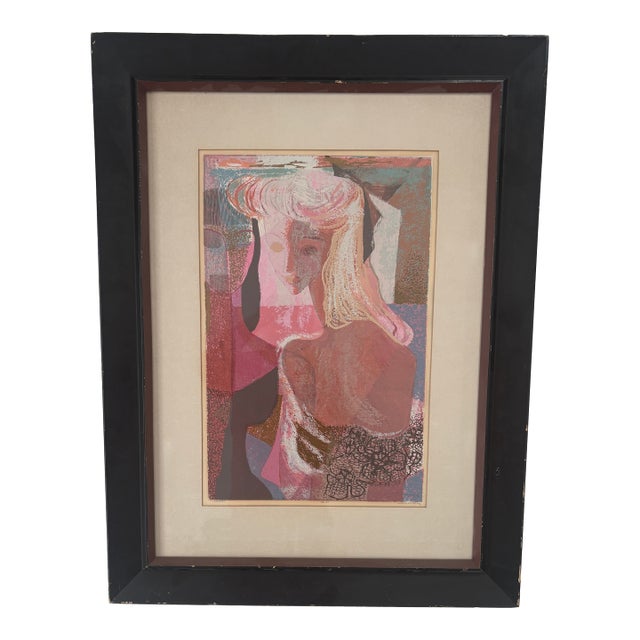 1960s Mid-Century Modern Print of a Woman Signed by Listed Artist For Sale