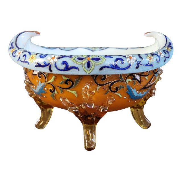 Enamelled Glass Bowl attributed to Auguste Jean, 19th Century For Sale