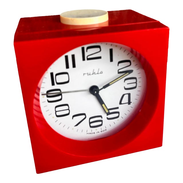 Ruhla Mechanical Alarm Clock, Red Retro Design, Germany 1970s For Sale
