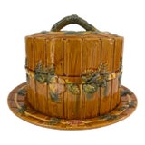 Antique 19thC English Majolica Cheese Dome Picket Fence and Floral Vines With Base For Sale