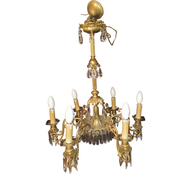 Bronze Chandelier with Crystal Pendants For Sale