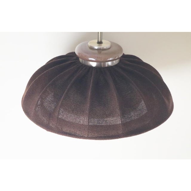 Mid-Century Modern Pendant Lamp in Brown Fabric, Wood and Glass from Doria Leuchten, Germany, 1970s For Sale - Image 4 of 18