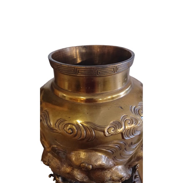 Vintage Early 20th Century Detailed Japanese Bronze Vase on Stand For Sale - Image 4 of 4