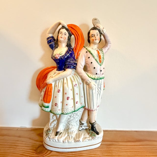 Antique Dancing Couple with Mask Mantel Figurines from Staffordshire, England, 1860, Set of 2 For Sale - Image 10 of 18
