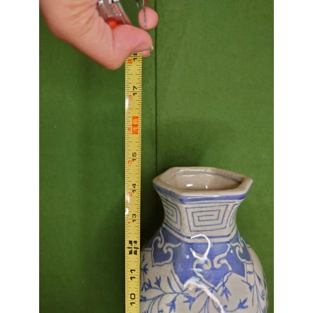 Vintage MCM Chinoiserie Blue&White Porcelain Floor Vase 14" For Sale - Image 4 of 5