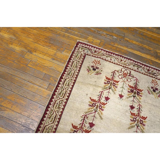 1870s Ivory Geometric Turkish Central Anatolian Ghiordes Prayer Rug 3'3" X 5'8" Hand Knotted Wool Carpet For Sale - Image 4 of 8
