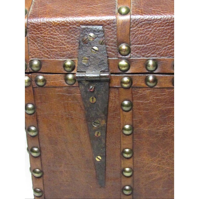Antique Spanish Leather Bound Trunk For Sale - Image 11 of 17
