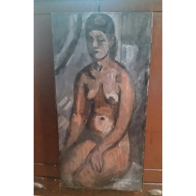 Slate Gray 1950s Vintage Signed Nude Oil on Canvas Painting, Unframed For Sale - Image 8 of 8