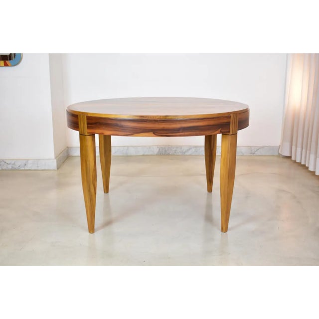 Extendable Dining Table and Set of 8 Walnut & Leather Chairs by André Sornay, France, 1930s For Sale - Image 12 of 17