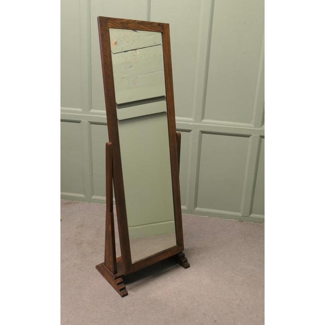 Odeon Style Early 20th Century Cheval Mirror This is a well designed mirror, it stands on a stepped Oak stand and the...