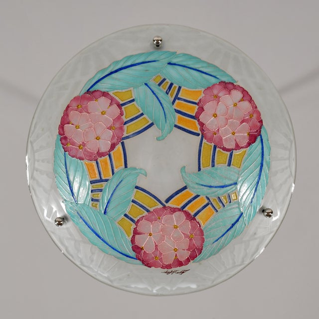 Metal French Art Deco Pendant Light by Loys Lucha - 1930 Chandelier France For Sale - Image 7 of 14