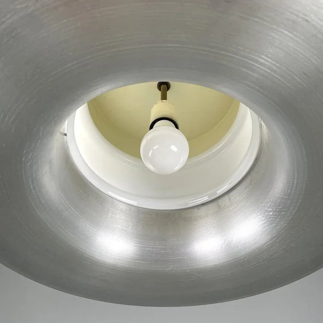 Italian Modern Round Base Pendant in Aluminum with White Glass Band, 1970s For Sale - Image 16 of 18
