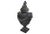 Cast iron lidded urn with a baroque motif and a removable cap topped by a pineapple knob. No maker's mark. Some finish wear.