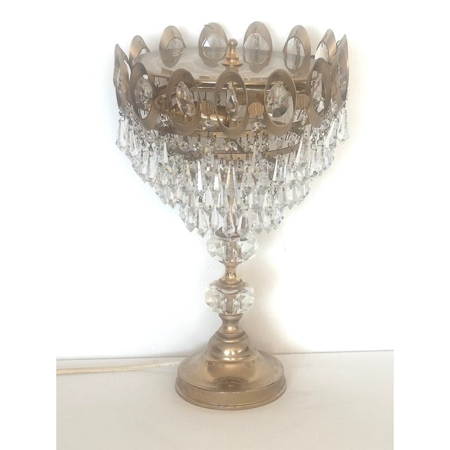 1970s Brass, Metal and Lead Crystal Table Lamp, 1970s For Sale - Image 5 of 17