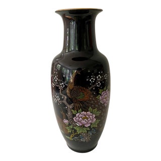 Black Ceramic Japanese Vintage Vase For Sale