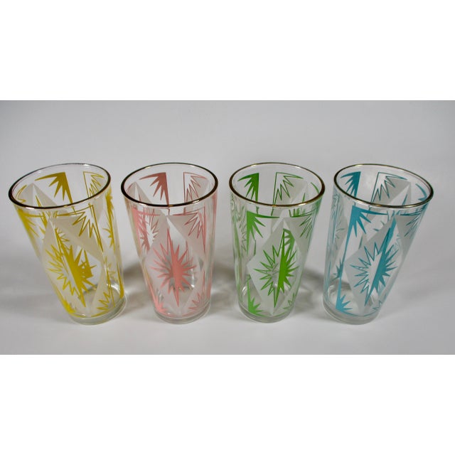 Mid-Century Modern 1960s Hazel-Atlas Mid-Century Atomic Pastel Starburst Glasses- Set of 6 For Sale - Image 3 of 7