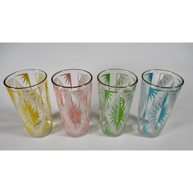 Mid-Century Modern 1960s Hazel-Atlas Mid-Century Atomic Pastel Starburst Glasses - Set of 8 For Sale - Image 3 of 7
