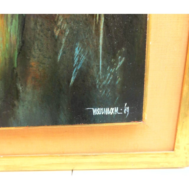 Leonardo Nierman (Mexico, 1932- 2023). Dated 1969, color field oil on panel. Waves of color rise and blend in a rising...