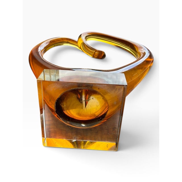Late 20th Century Vintage Amber Murano-Style Art Glass Heart Sculpture on Lucite Base For Sale - Image 5 of 8