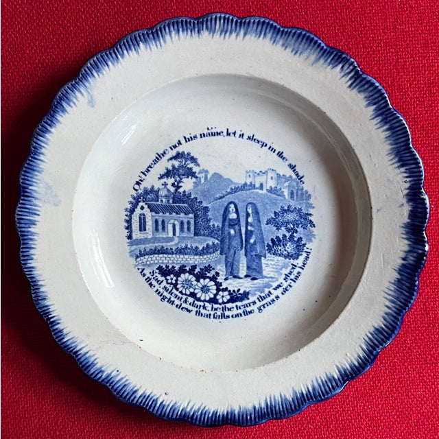 English Antique Early 19th Century English Blue Feather Edge Plate With Thomas Moore Poem For Sale - Image 3 of 8