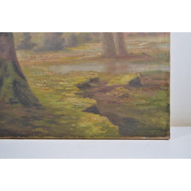 French French School of the 20th Century “Landscape at the Pond” Oil on Canvas For Sale - Image 3 of 12