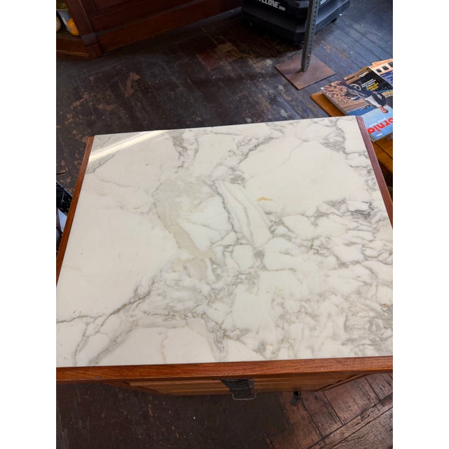 Brown Antique Hamilton Marble Top Oak Letterpress Printer’s Type Cabinet For Sale - Image 8 of 12