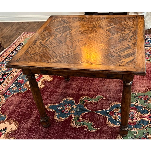 1980's Guy Chaddock dining/card table with two leaves. Beautiful solid wood construction with solid geometric patterned...