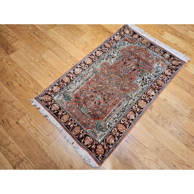 Vintage Turkish Silk Pictorial Rug, Tree of Life Design, Hand-Knotted, 3' x 4' For Sale - Image 10 of 10