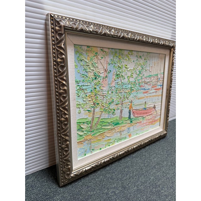 Kenneth Kaye Pastel Boaters Palette Knife Painting, Signed For Sale - Image 10 of 12