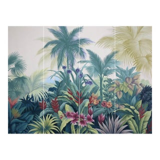 36" * H108" * 4ps, Hand Painted Lush Tropical Botanical Wallpaper, Vintage Tropical Jungle Mural For Sale