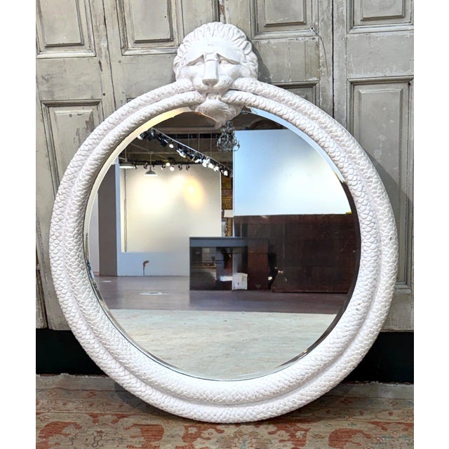 Regency Style White-Lacquered Lion & Serpent Circular Mirror, Style Thomas Hope For Sale - Image 4 of 11