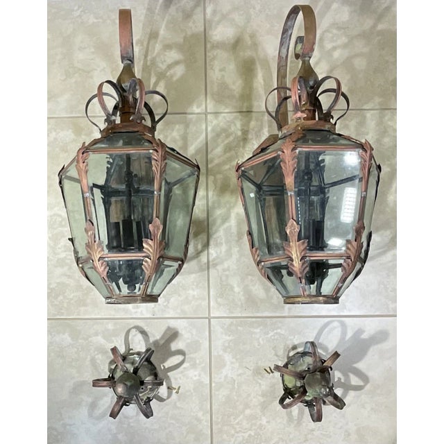 Metal Magnificent Pair of Vintage Brass Lanterns - a Grand Entrance Statement For Sale - Image 7 of 12