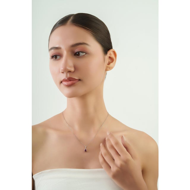 Dainty Pear Cut 0.82 Ct Ruby Bezel Set Solitaire Pendant in 925 Sterling Silver For Sale - Image 4 of 12