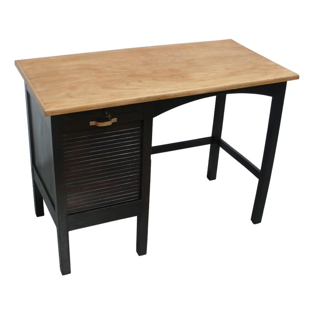 Small Antique German Typewriter Desk with Roll-Up Door, 1930s For Sale