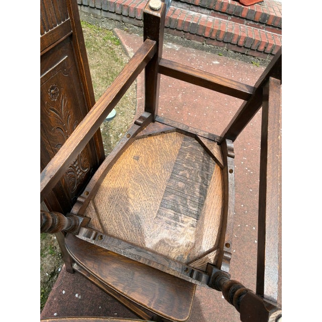 1930s 1930s Oak Gothic Revival Chair Set For Sale - Image 5 of 10