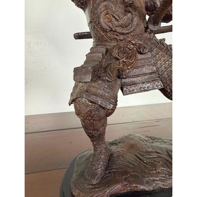 Japanese Bronze Samurai Warrior Sculpture With Spear, Early 20th Century For Sale - Image 10 of 16